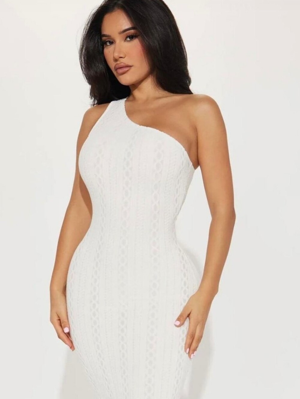 New With Tags Fashion Nova One-Shoulder White Knit Bodycon Dress